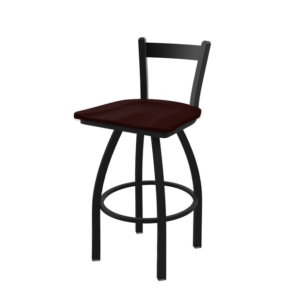 25" Low Back Swivel Counter Stool, Black Wrinkle, Dark Cherry Oak Seat